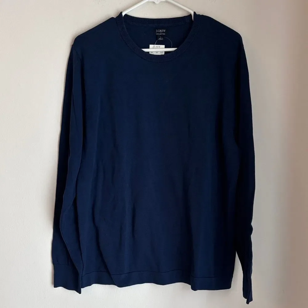 J. Crew Deep Blue Long Sleeve 100% cotton knit sweater men Classic crewneck LG